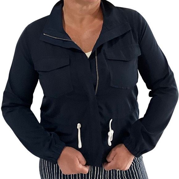 LOFT Outlet Womens Navy Jacket Full Zip Drawstring Utility Style - Small - Picture 1 of 6
